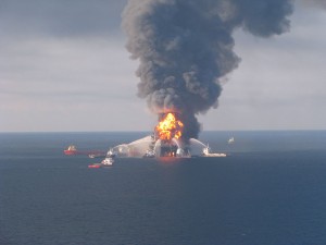 Deepwater Horizon Fires On the Surface, Oil Coming Up from the Bottom