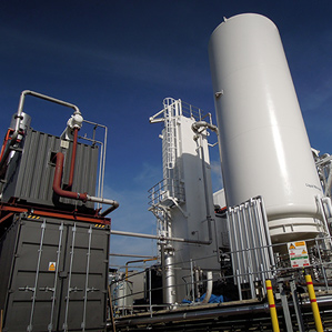 Liquified Air in the Container to the Right can Power a Turbine in the Container to the Left