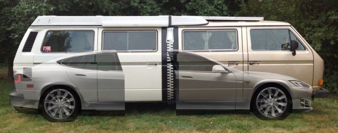 Tesla Model S + Two Volkswagen Vanagon Westfalia=Stretchla